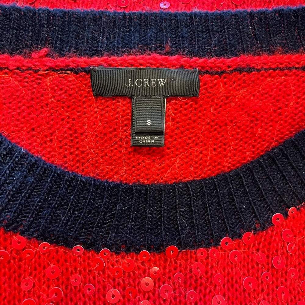 J. Crew Sparkling Red Sweater with Navy Accents Size S - Picture 2 of 7